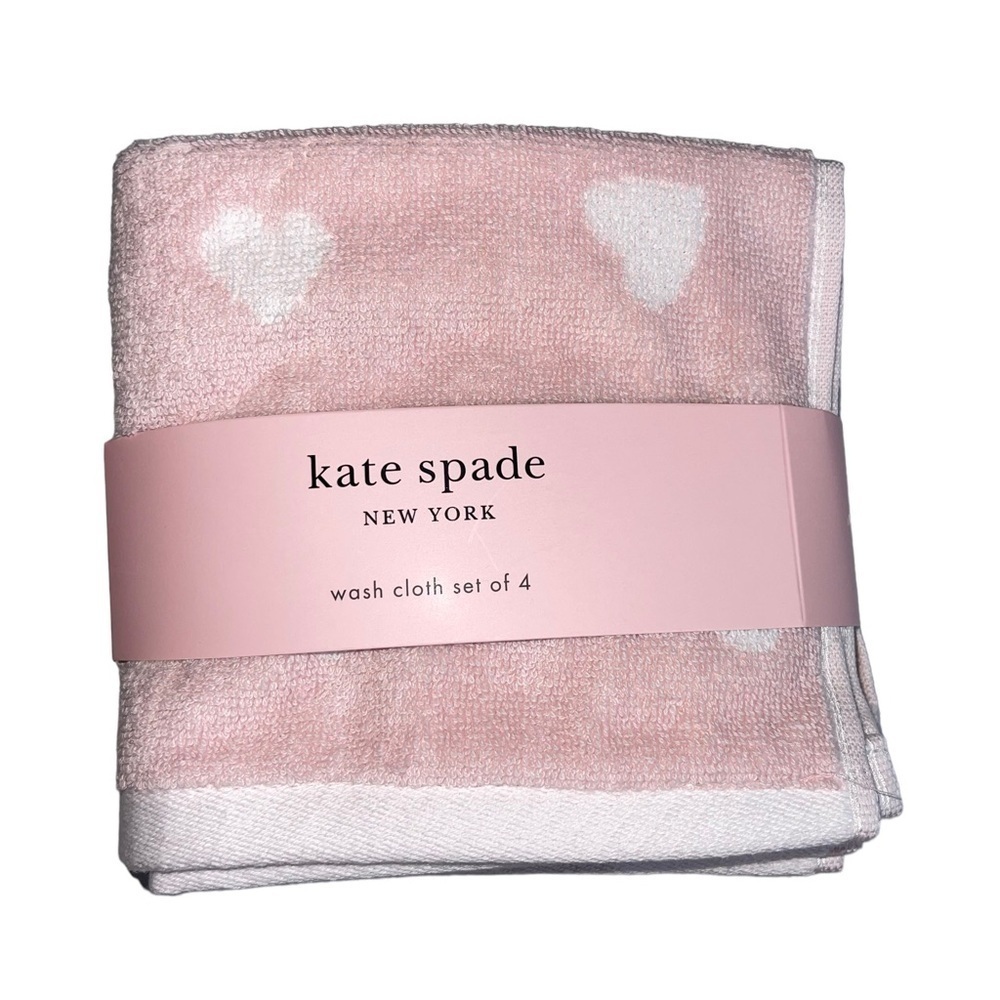 Kate Spade Washcloths Set of 4 Pale pink with White hearts NWT